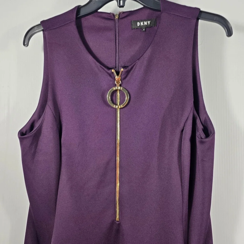 DKNY Womens Purple Fit and Flare Ring Zip Sleeveless Colorblock Dress Size 10